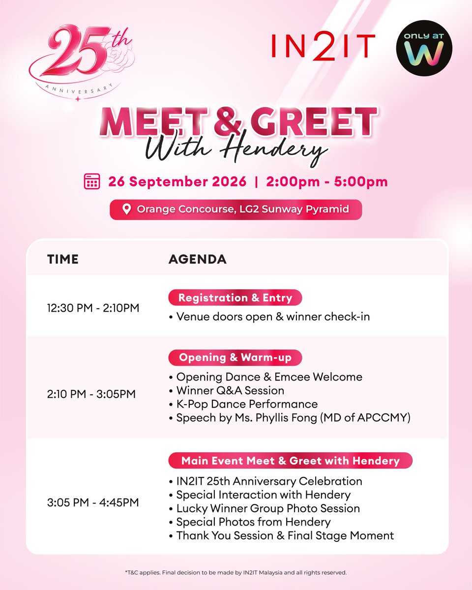 in2it_cosmetics's tweet photo. Here’s everything you need to know before Meet &amp; Greet With Hendery! ✨

T&amp;C applies. Final decision to be made by IN2IT Malaysia. All rights reserved.
#IN2ITMalaysia #IN2ITCosmeticsMY #IN2IT25thAnniversary #25YearsofBeautyAndLove #IN2ITXHendery #WatsonsMalaysia https://t.co/2FSYuV0y9z