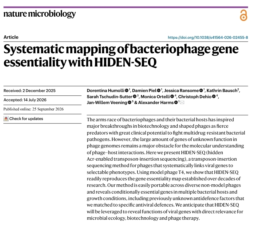 AHarms485's tweet photo. The final version of our manuscript on TnSeq in bacteriophages (“HIDEN-SEQ”) is out today – if you have an interesting phage phenotype and want to know the underlying genetic basis, this one is for you! 1/3 https://t.co/s6CBWB3knU
