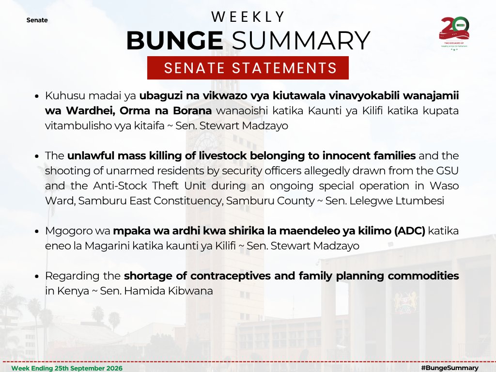 MzalendoWatch's tweet photo. The Senate sought several Statements from various committees, including one on the prolonged vacancies in the offices of Chiefs in various parts of the country.

#BungeSummary https://t.co/mI6x7AUq1w