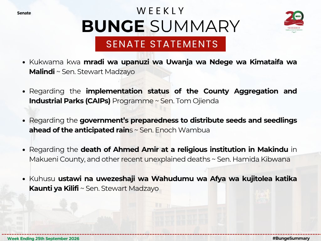 MzalendoWatch's tweet photo. The Senate sought several Statements from various committees, including one on the prolonged vacancies in the offices of Chiefs in various parts of the country.

#BungeSummary https://t.co/mI6x7AUq1w