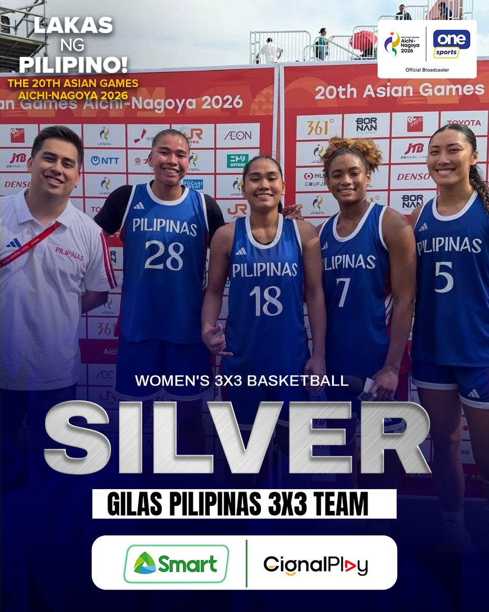 KapatidInsider's tweet photo. HERSTORIC SILVER 🇵🇭🏀🥈
The #GilasPilipinas Women’s 3x3 team caps a historic run with a silver medal after a valiant battle against host nation Japan in the women’s 3x3 basketball final at the #20thAsianGames.
The runner-up finish marks the Philippines’ best result in the event since women’s 3x3 basketball became part of the Asian Games medal program in 2018.
#LakasNgPilipino
#AichiNagoya2026