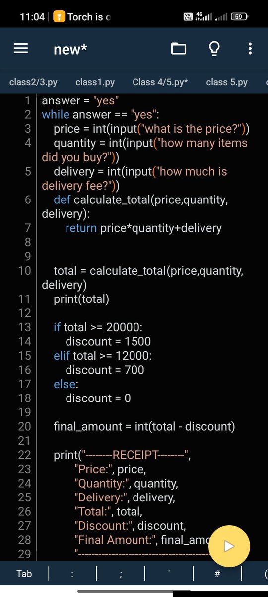 HARDEYBORLAHfr0's tweet photo. Day 10/100 🐍💻✨
Dear Python, I owe you an apology. 😭
I got distracted by cybersecurity, Forgive me .🥹
But I'm back, Today I built a mini shopping calculator that can calculate orders, apply discounts and  generate receipts.🧾 I struggled, fought with indentation 😭, debugged. https://t.co/8f4ZuLPpng
