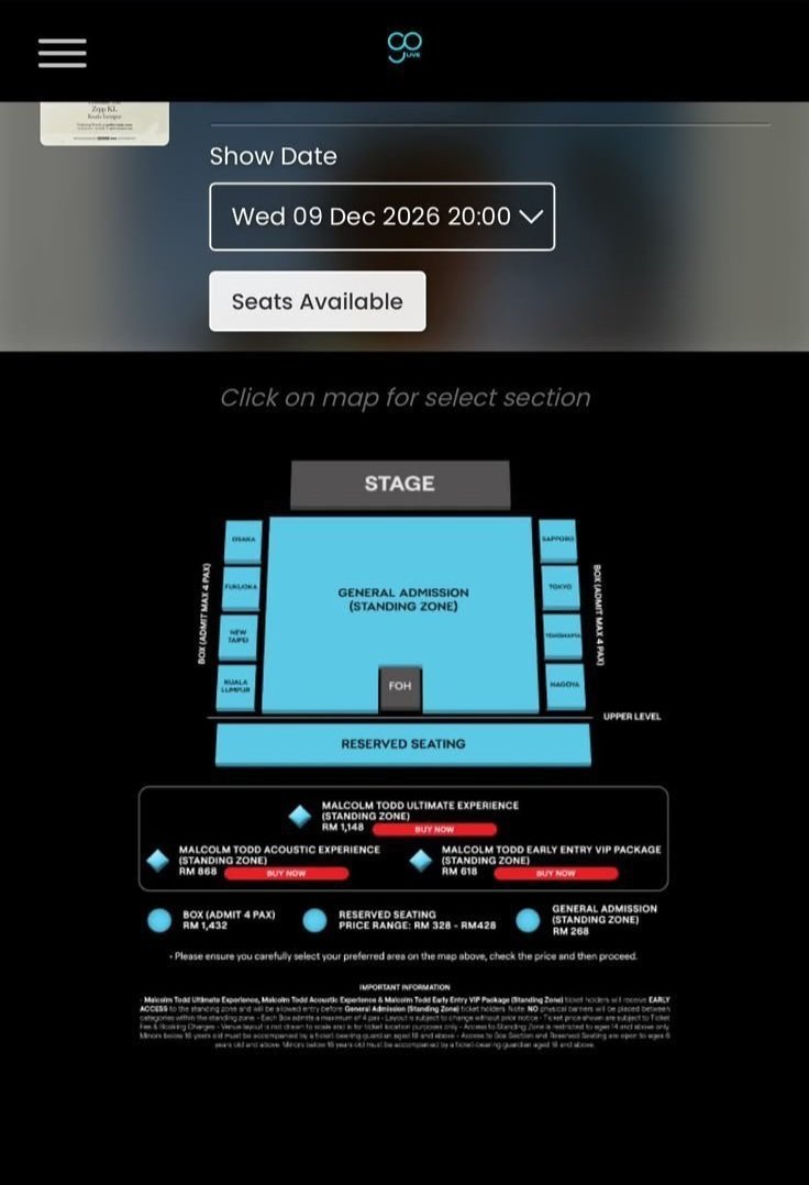jasmin_ppqq's tweet photo. Letting go my Malcolm Todd Ticket
Do That Again Tour Asia 2026 in Kl

🎫
3xGeneral Addmision:300MYR
2xAcoustic Experience:1000MYR

📅 Wed, 9 Dec 2026

Serious buyers only. DM if 
#ZeppKL
#malcomtoddinkualalumpur
#MalcolmTodd #MalcolmToddinKL #KLHeadlineSeason #LiveNationMY https://t.co/9LKf7gqf3R