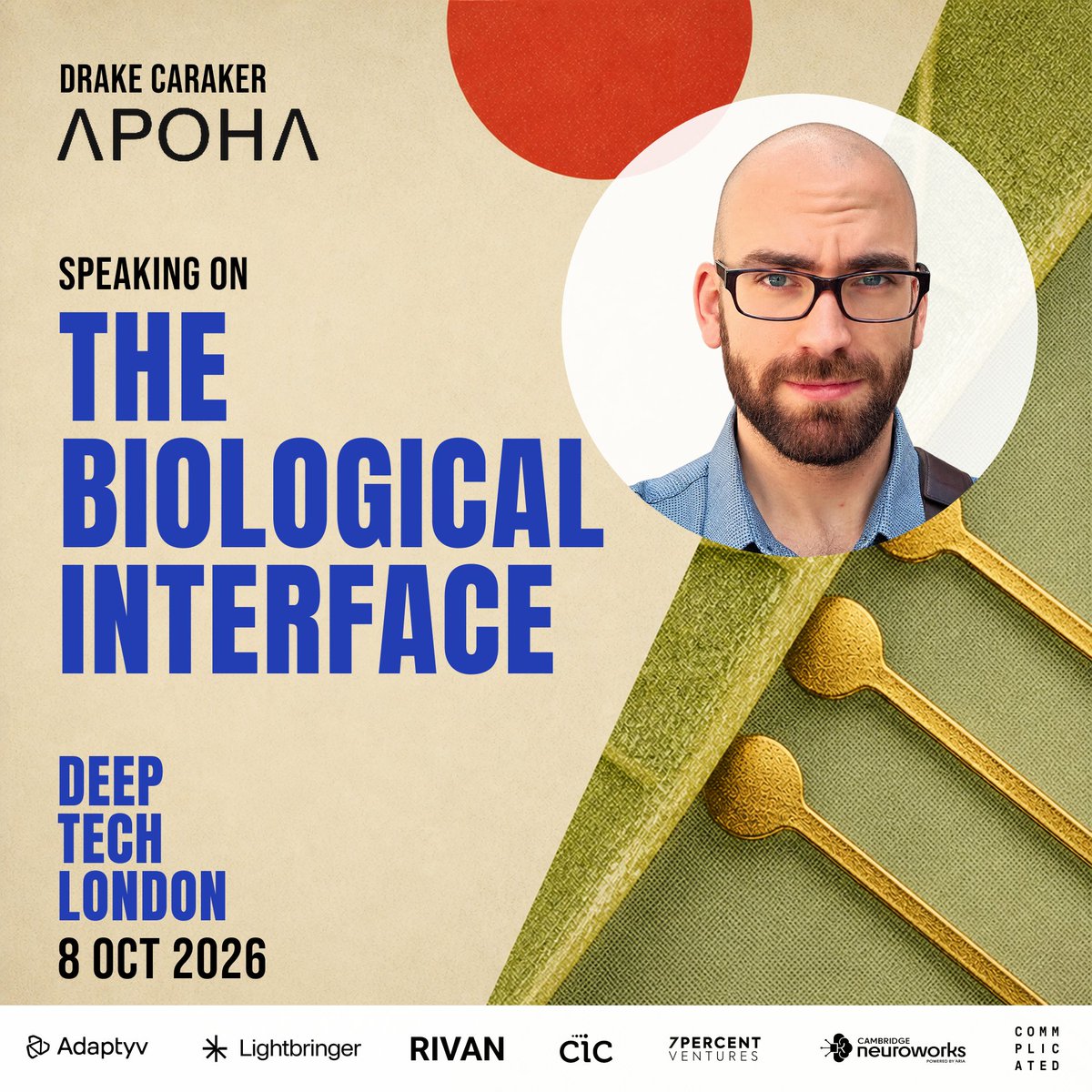 DeepTechLdn's tweet photo. Excited to announce Drake Caraker, VP Science at Apoha, for The Biological Interface pillar!

Does AI know the sweet smell of roses? 

Or how a drug will respond in the body? Apoha's liquid state intelligence teaches machines to understand matter in a new way, giving them a sense of touch, taste and smell. A sample the size of a pinhead goes into an engineered liquid, and the ripples it sends back show how it behaves.

Boehringer Ingelheim uses it to catch antibody drugs that will fail years before the problem shows up in the lab. Apoha launched in June with $36M.

📍 The Truman Brewery, London
🗓 8 October 2026
🎟 https://t.co/7jYFirfbRN
