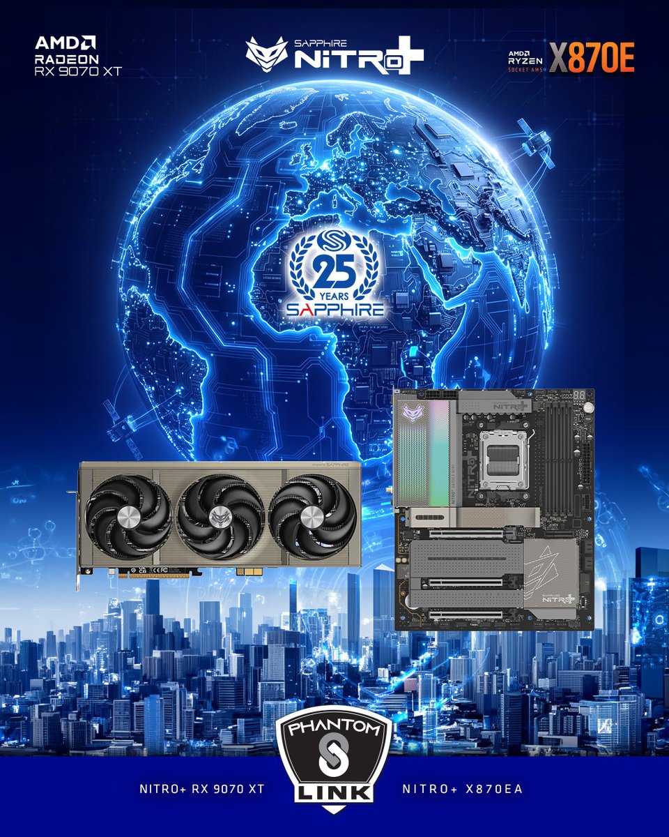 SapphireTech's tweet photo. 25 years of turning ideas into reality. Enter our 25th Anniversary giveaway for the chance to win the newest SAPPHIRE NITRO+ PhantomLink series motherboard &amp; GPU, an AMD CPU &amp; Nacon Headset!

Giveaway Details: https://t.co/a1bHbNWN6l
.
.
#milestone #giveaway #SAPPHIRETech #gaming https://t.co/ytwaH1hOKa