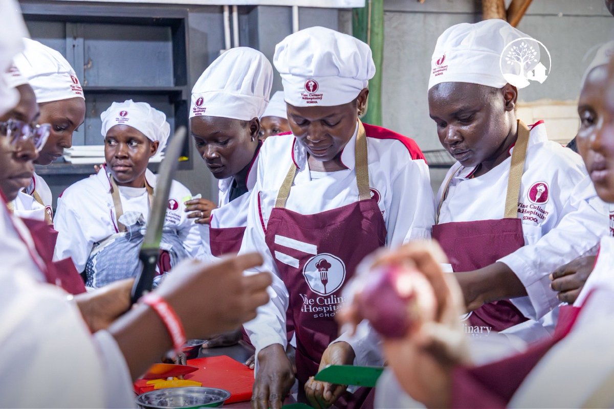 BamutakuddeV's tweet photo. 20 youth from my village Bamutakudde now in chef uniforms, in a real professional kitchen, learning to cook from the best.
This was the vision: practical skills that put money in households. And Vine Culinary and Hospitality School said YES.
#YouthSkills #UgandaChefs #Bamutakudde https://t.co/azKVBdlld3