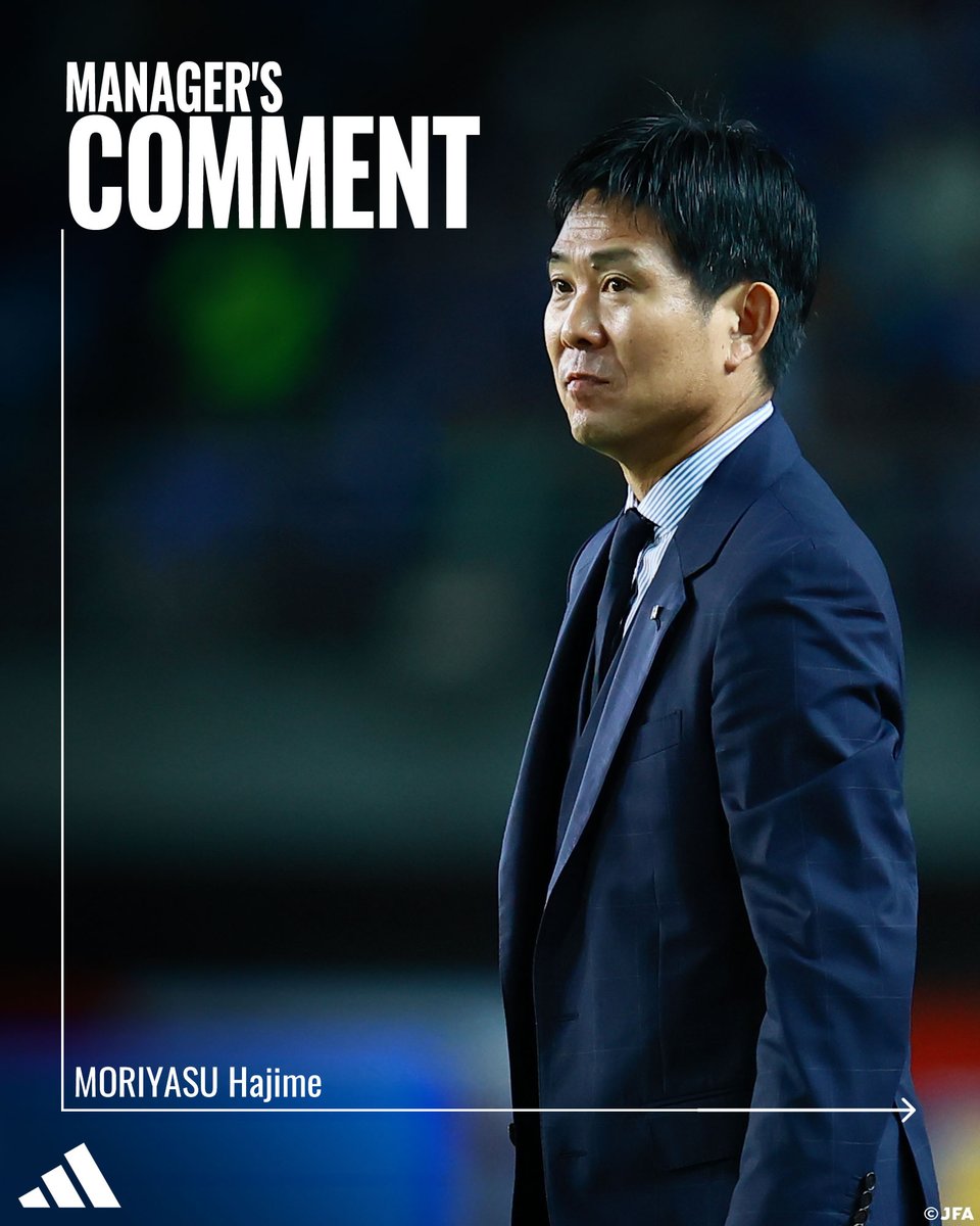 jfa_samuraiblue's tweet photo. 🔹𝗦𝗔𝗠𝗨𝗥𝗔𝗜 𝗕𝗟𝗨𝗘🔹
【2026.9.24 試合後コメント✍️】

森保一 監督

#adidasFootball
#サッカー日本代表 https://t.co/y8SFLWKHtV