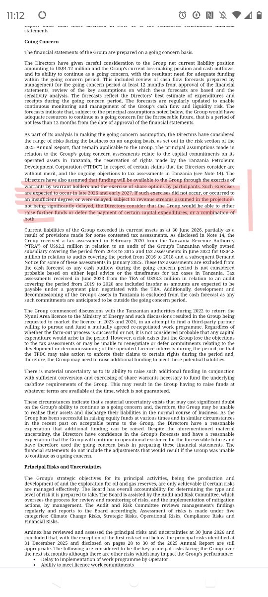 Riccardino999's tweet photo. #aex #aminex

While the main delays seem to have been resolved

The going concern statement made for interesting reading!

If everything goes ahead fine

But if there's any delays, the company is relying on the conversion of warrants as they require funding

The main risk here https://t.co/xdA6nrm25K