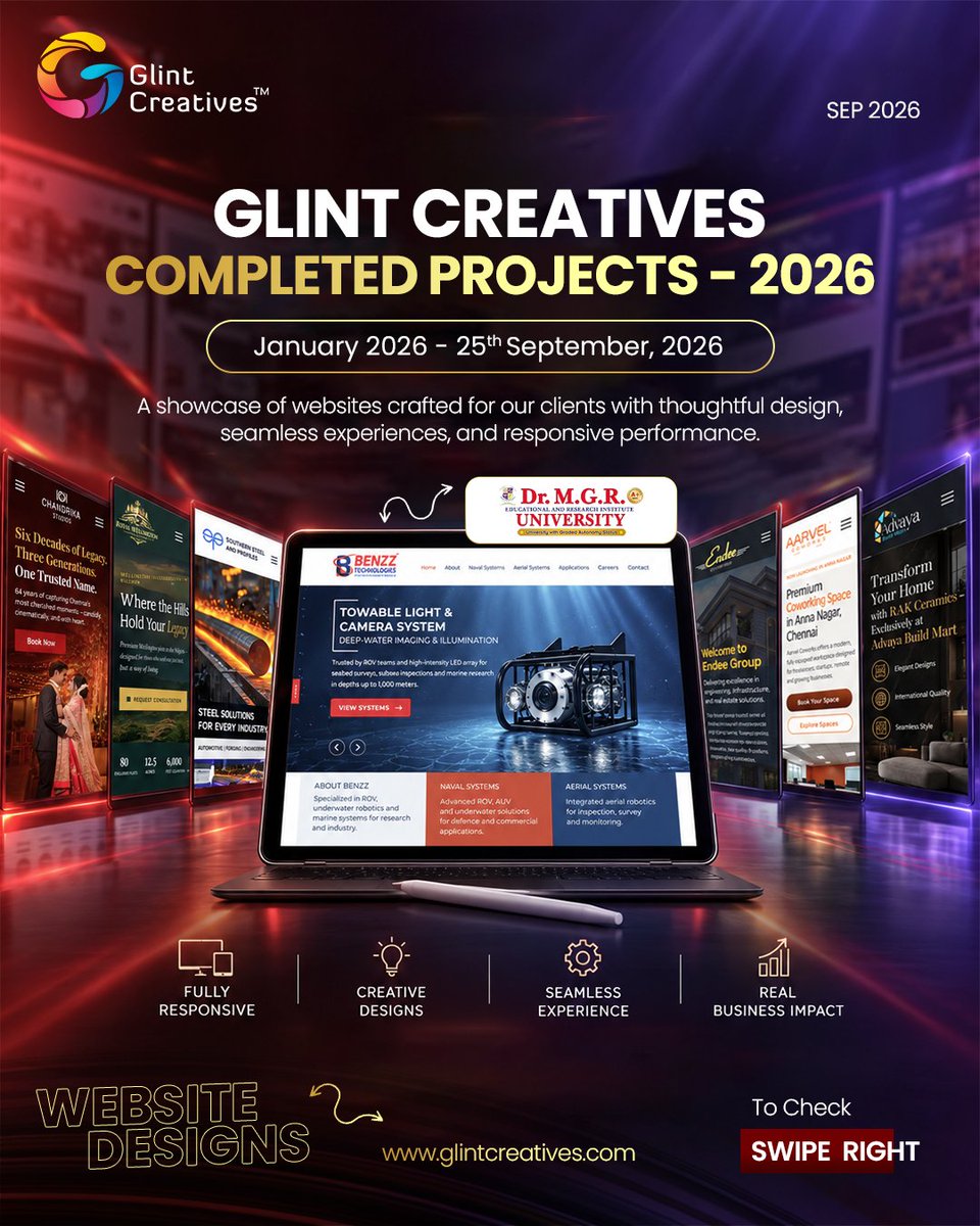 glintcreatives's tweet photo. 🚀 September 2026 Website Design & Development Highlights
Another month of crafting modern websites, engaging designs, and seamless digital experiences for our clients across diverse industries. 📷
https://t.co/Vru3JllCk6
#GlintCreatives #WebsitePortfolio https://t.co/qnxAafm9Tr