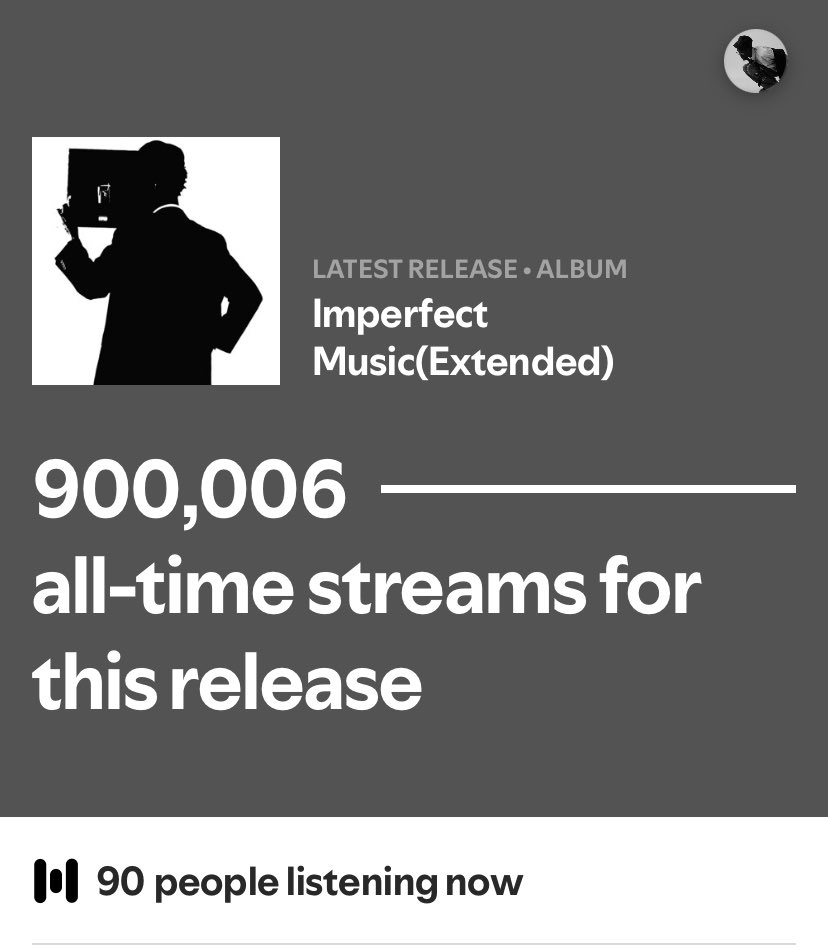 KurdiKlymax's tweet photo. 🚨JUST IN‼️‼️‼️

Kurdi Klymax’s “Imperfect Music(Extended)” has surpassed 900K+ streams in less than 24 hours of release on Spotify 🤯🔥 https://t.co/MAhp2PjSnj