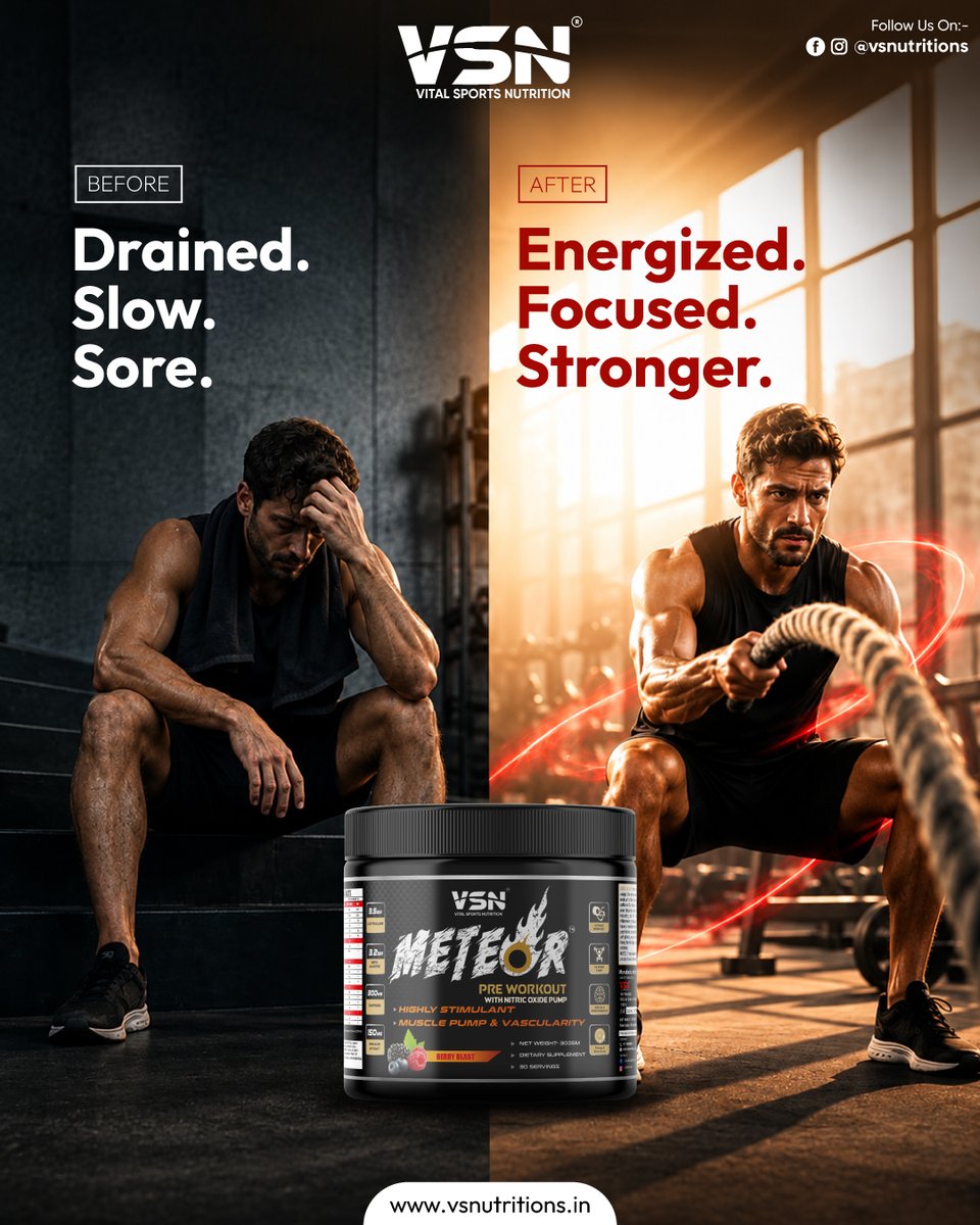 vsnutritions's tweet photo. 🔥 FROM DRAINED TO DRIVEN ⚡
Fuel your workout with VSN Meteor Pre-Workout
⚡ Energy 🎯 Focus 💪 Pump 🔥 Performance
Don’t just train. METEORIZE YOUR WORKOUT! 🚀
🛒 https://t.co/GfrRcBsYWc
#VSN #MeteorPreWorkout #PreWorkout https://t.co/RDrLw2kvNd