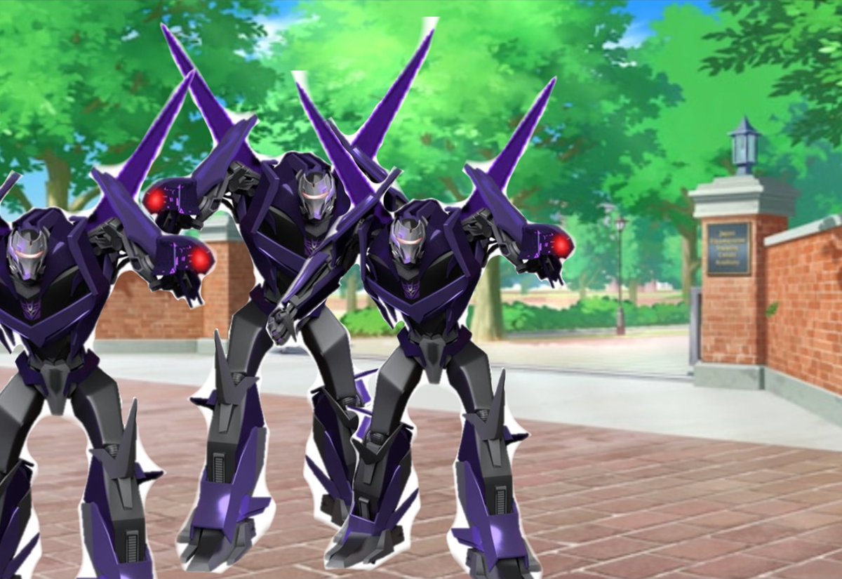 TracenPrime's tweet photo. [ OPEN RP - "The First Wave" ]

"MARCH FORTH! MY WARRIORS!!"

[The Decepticons Armada arrives, the vehicons begin their destruction as they open fire, they are mostly at 4 points]

[The Entrance, the academy, the dorms, and the track]

[Choose which location you'll them fight in] https://t.co/lQfmzXOQap