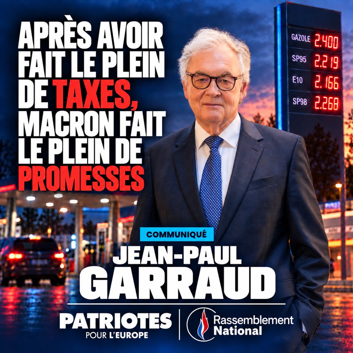 JPGarraud's tweet photo. Carburants : après avoir fait le plein de taxes, Macron fait le plein de promesses !
Retrouvez mon communiqué 👇🏻
https://t.co/cD3y4ws4wl https://t.co/Yjhw4pXyKA
