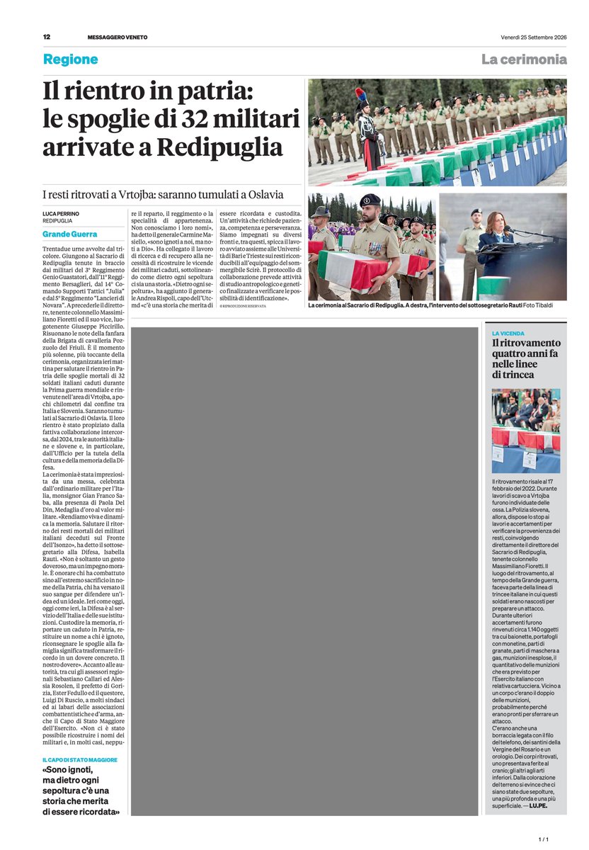 isabellarauti's tweet photo. Il rientro in patria: le spoglie di 32 militari arrivate a Redipuglia - @messveneto
👇
https://t.co/sLbMDARiNk
@GuidoCrosetto @MinisteroDifesa @SM_Difesa @Esercito @ItalianAirForce @ItalianNavy @_Carabinieri_ @ComuneGorizia @regioneFVGit @ProvGorizia @ana_web
#Redipuglia #Difesa #AssociazioniCombattentistichedArma #Slovenia #Italia