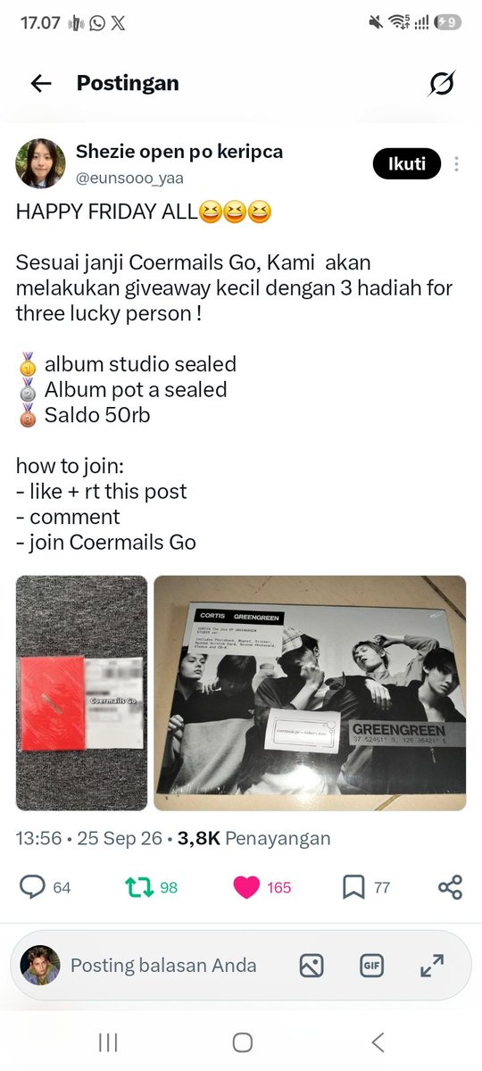 chaoticvibes23's tweet photo. @eunsooo_yaa Haiiii kakk, izinnn ikuttt GA-nya yaaa 💖🥳🥳 so excited dengan GA ini semoga beruntung, ini proofnya ya kak https://t.co/x4exlioSF6