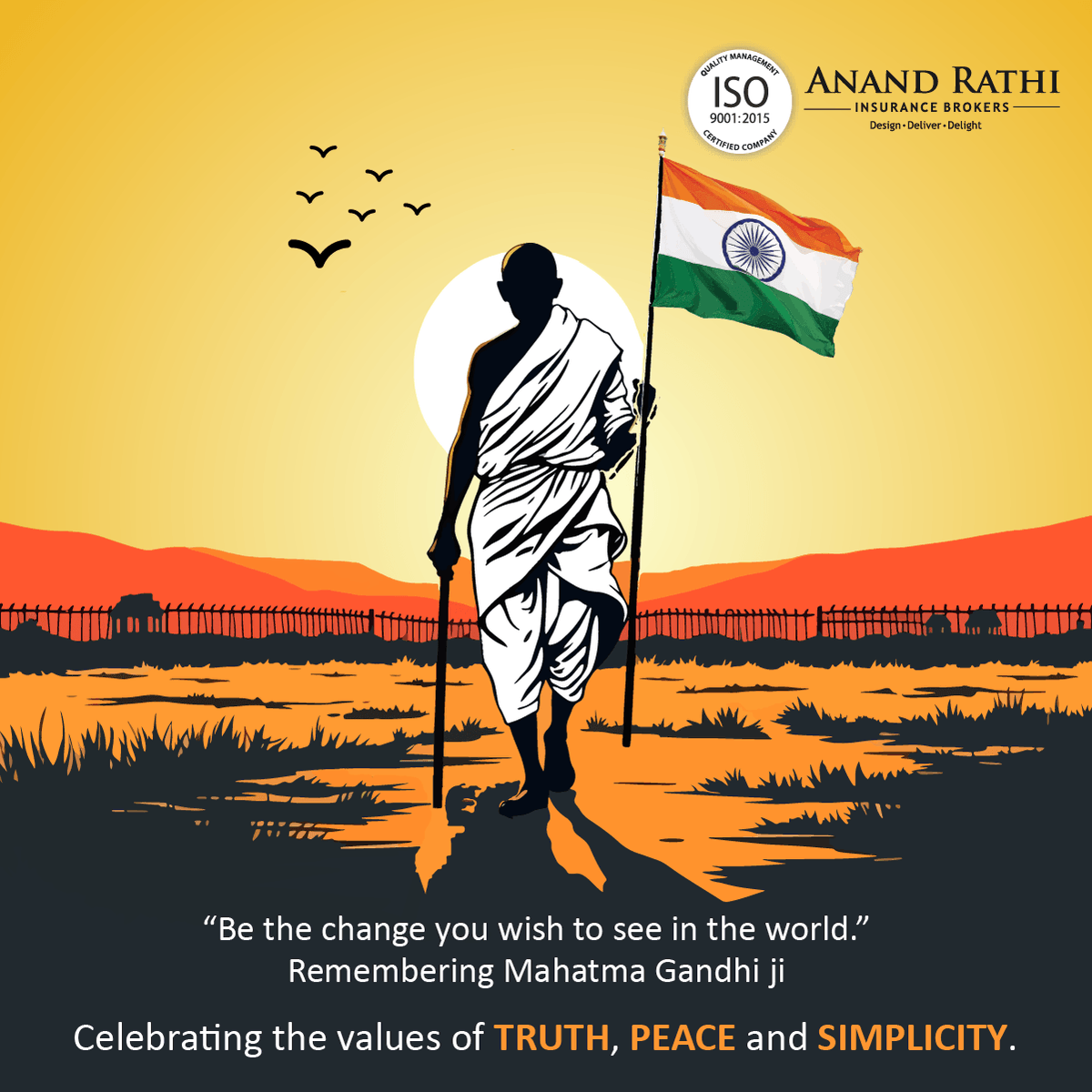 InsuranceRathi's tweet photo. Celebrating Gandhi Jayanti🇮🇳

On Gandhi Jayanti, we remember Mahatma Gandhi ji and the timeless values he stood for - truth, integrity, simplicity and compassion.

#ARIBL #GandhiJayanti #MahatmaGandhi #Leadership #Integrity #Values https://t.co/S7qGZVRFSi