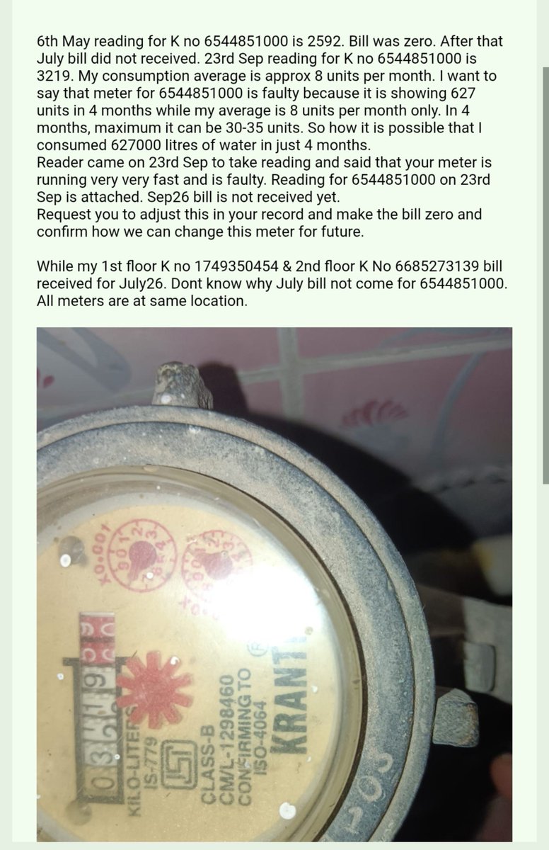 imjkaushik's tweet photo. @DelhiJalBoard @Ceo_djb @CMODelhi
@LtGovDelhi

My area is Chand Nagar New Delhi-18, falls under DJB Subhash Nagar office.

Meter reader when came for reading asking 500 Rs per month bribe and will settle the reading at its own. https://t.co/BedgTAKU5s