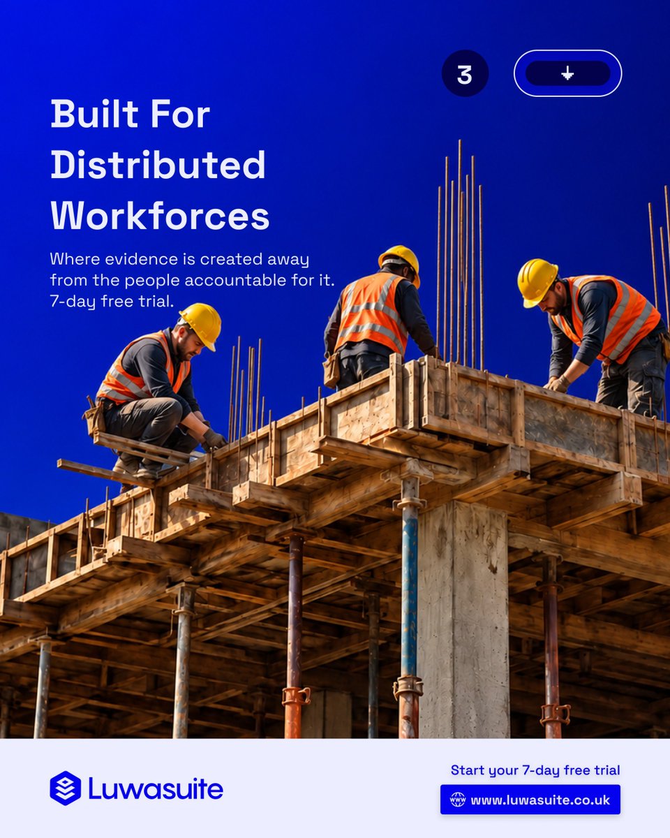 LuwasuiteUK's tweet photo. LuwaSuite was built for distributed workforces where the
evidence is generated away from the people accountable forit. Mobile capture, centralised records, one compliance viewacross every site.

 Book a Demo

#Construction #SponsorLicence #RightToWork
#SiteCompliance https://t.co/wrTvarNxj2