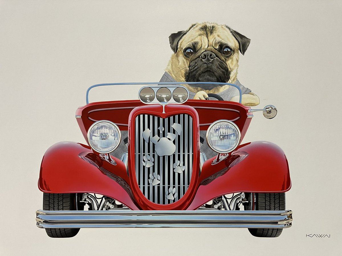k_gahaku's tweet photo. 新しいPUG RIDERの絵が完成しました🎨🖌️
横に肘をかけて
ちょっとカッコつけて運転している
福ちゃんです🚗🐶
車なので足は見えませんが
車に乗ってもたぶん
足がペダルに届いてなさそうです😞
#pugrider #pug #painting #パグ #イラスト https://t.co/KDHTKSeQBy
