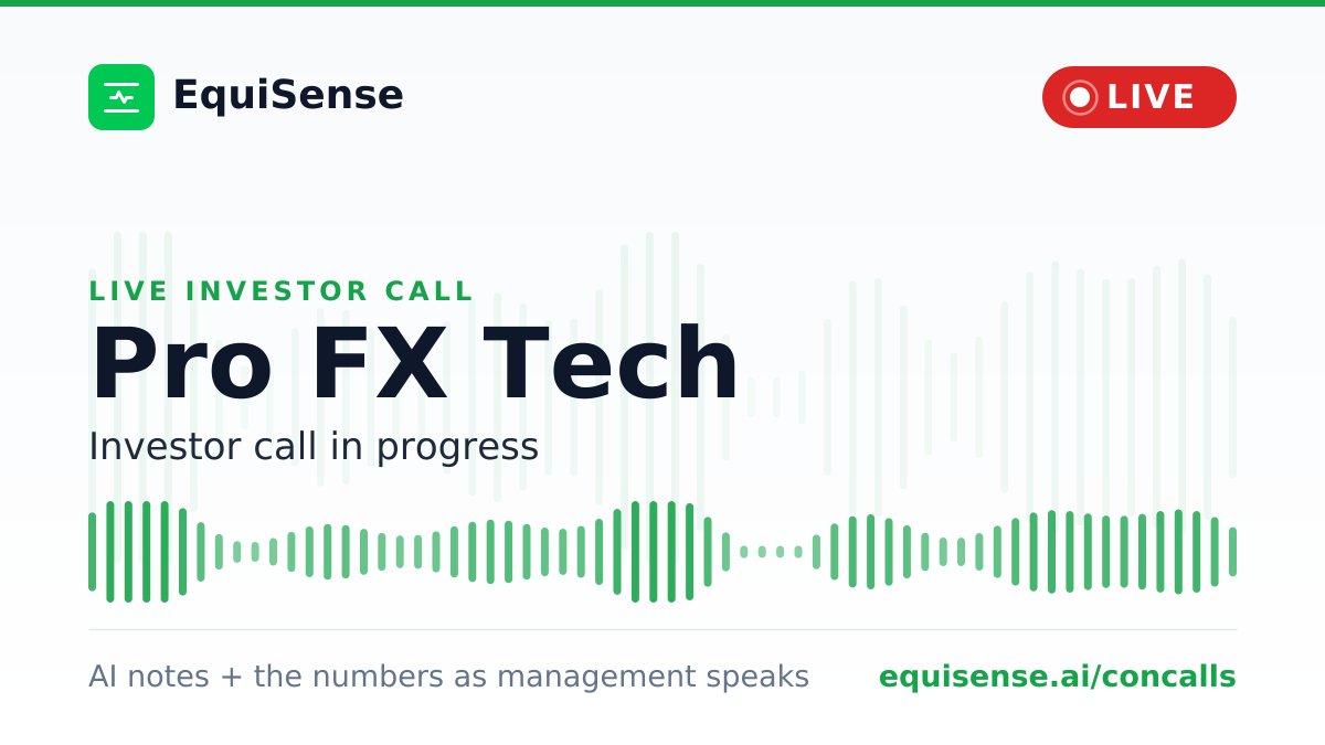 ai_EquiSense's tweet photo. 🎧 Pro FX Tech investor call is streaming live on EquiSense. Not tomorrow's transcript. Not a summary after it ends. The call itself, live, with AI notes as management speaks
👉 https://t.co/B57oMk6ehy
#PROFX #InvestorCall https://t.co/fhJvJzMdG1