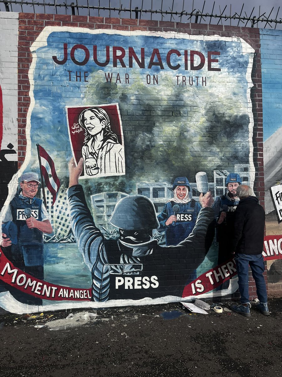 sean_murray1's tweet photo. Just returned from Beirut after screening ‘Journacide’ with the families of the Journalists murdered by Israel this year in Lebanon. We now have a mural on the Falls Road dedicated to their memory. A big thanks to Danny Devenney &amp; Marty Lyons. https://t.co/LrlMK3vTQV