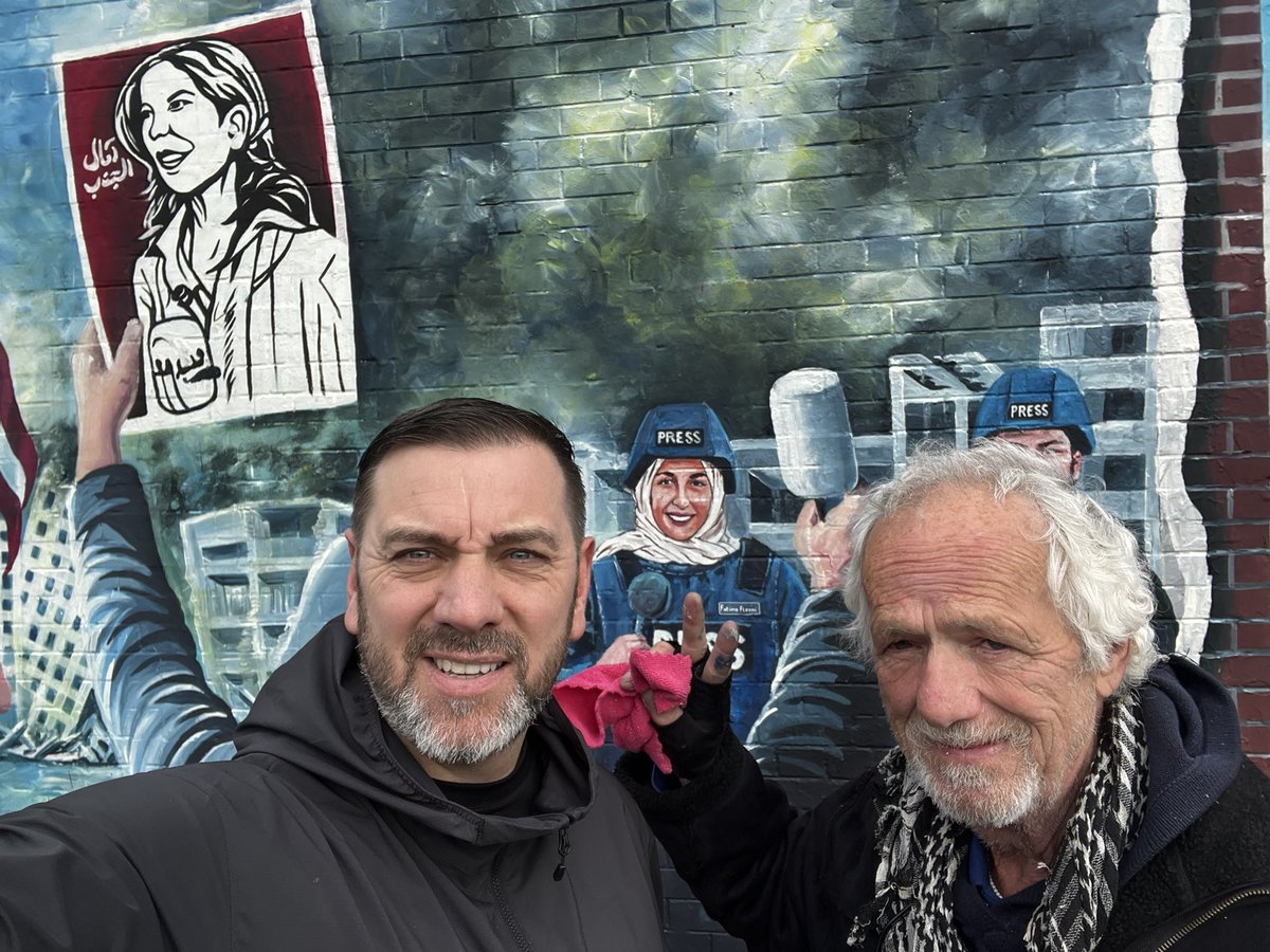 sean_murray1's tweet photo. Just returned from Beirut after screening ‘Journacide’ with the families of the Journalists murdered by Israel this year in Lebanon. We now have a mural on the Falls Road dedicated to their memory. A big thanks to Danny Devenney &amp; Marty Lyons. https://t.co/LrlMK3vTQV
