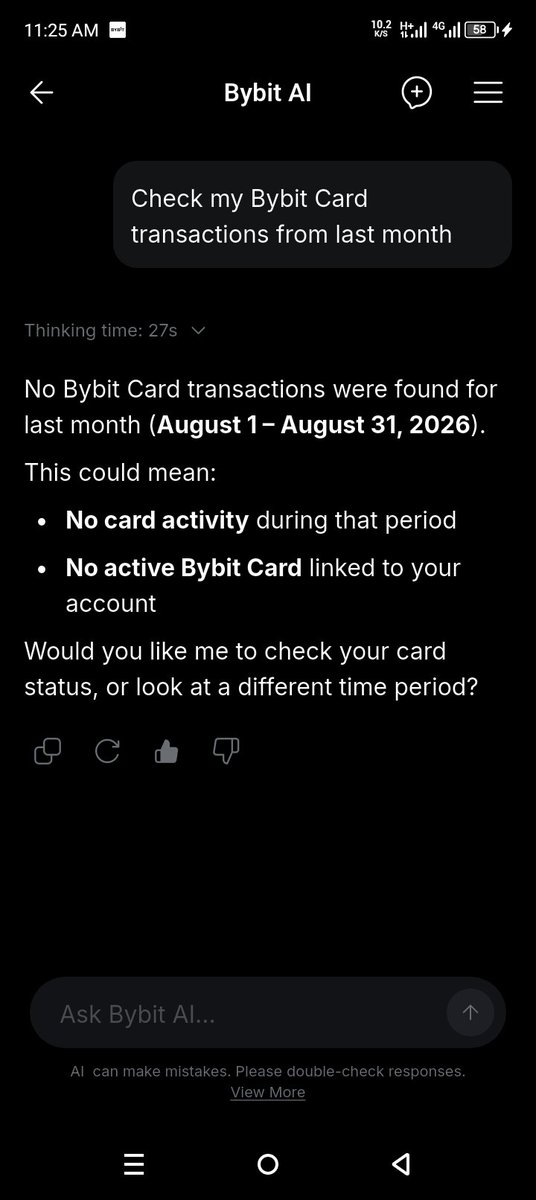 YoungBil11's tweet photo. @Bybit_Official 27 sec response time 👀 Bybit AI is getting seriously fast. This is the kind of speed traders need when every second matters. 🔥🤖 @Bybit_Official #BybitAI

https://t.co/tKwUtpU5wq https://t.co/fY4FZui6cS