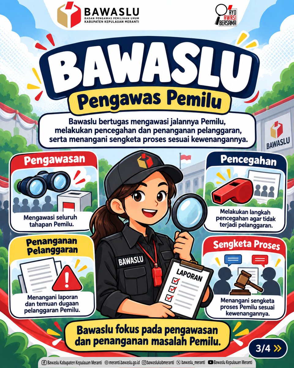 Bawaslu_Meranti's tweet photo. 🗳️ KPU vs BAWASLU
Sering ketukar, padahal beda tugas! https://t.co/vQ3GEGY1GH