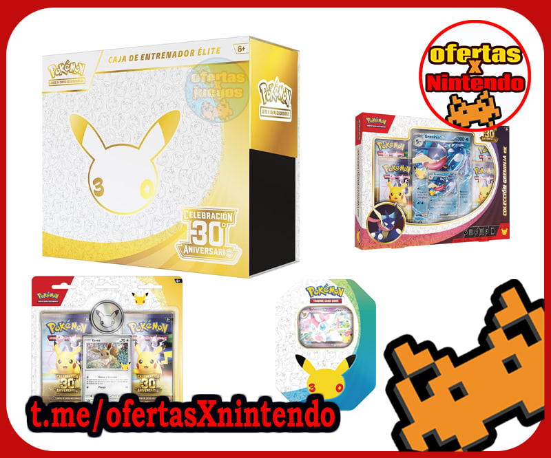 ofertasXjuegos's tweet photo. 3⃣0⃣ ANIVERSARIO DE POKÉMON 

💟Nos informáis algunos de vosotros que os están enviando invitaciones para comprar la colección de Celebración 30.º Aniversario de JCC Pokémon.

 Si pediste invitación, COMPRUEBA SI TE DEJA COMPRAR

💟  https://t.co/ElSc46YQ9U

 Caja de Entrenador Élite — 30.º Aniversario
💟 https://t.co/hkUzPqx24G

 Colección Sylveon ex — 30.º Aniversario
💟 https://t.co/quH72Tm6z5

 Colección Greninja ex — 30.º Aniversario
💟 https://t.co/mOlG2ioVpS

 Blíster de 2 Sobres de Mejora — 30.º Aniversario
💟 https://t.co/2kAXa1E1bQ

 Colección con Pegatinas Especiales — Lucario
💟 https://t.co/VY4aGcQPvl

 Colección con Póster — 30.º Aniversario
💟 https://t.co/imd2ckpZgF

 Colección con Pegatinas Especiales — Exeggutor de Alola
💟 https://t.co/Lh7BmEcgez

 Lata Sylveon ex — 30.º Aniversario
💟 https://t.co/FjwCb2ukE3

 Lata Greninja ex — 30.º Aniversario
💟 https://t.co/eoEod5tQ7T