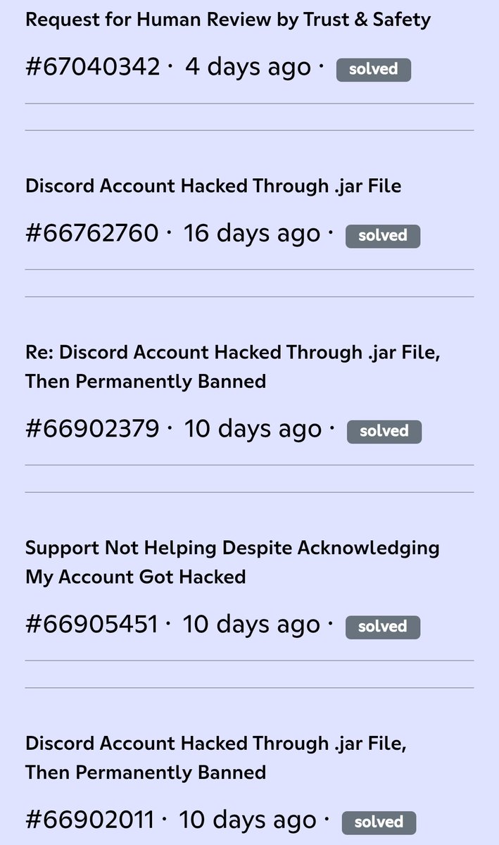 HeaxenMain's tweet photo. @WorthlessWillow @discord @discord_support @advaithj1 Yup. Been through a million chat loops with their stupid ass AI chat bot in their support and have never received any actual help. 10+ year old account that got permanently banned after it was hacked by someone through a Minecraft mod. Got hacked July 4 🥹 https://t.co/zHhmT7Qfi5