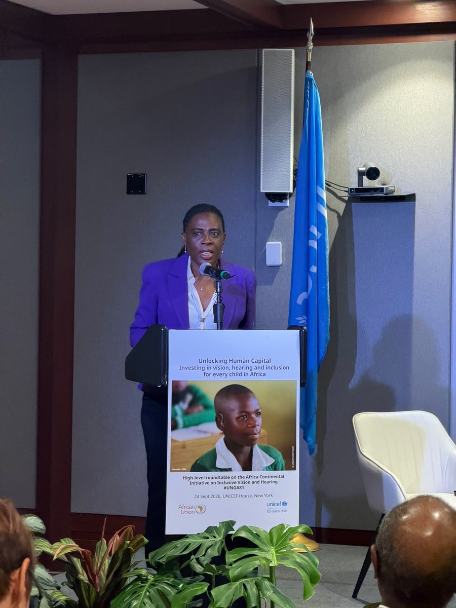 AU_HHS's tweet photo. At t/2️⃣nd #AU-#UNICEF event on “Unlocking Human Capital: Investing in Vision, Hearing &amp; Inclusion for Every Child in Africa,” H.E @amma_twumamoah affirmed: Disability should not interrupt a child’s dreams. We have an obligation to ensure it never becomes a barrier to their future https://t.co/q9HV81Sz3t