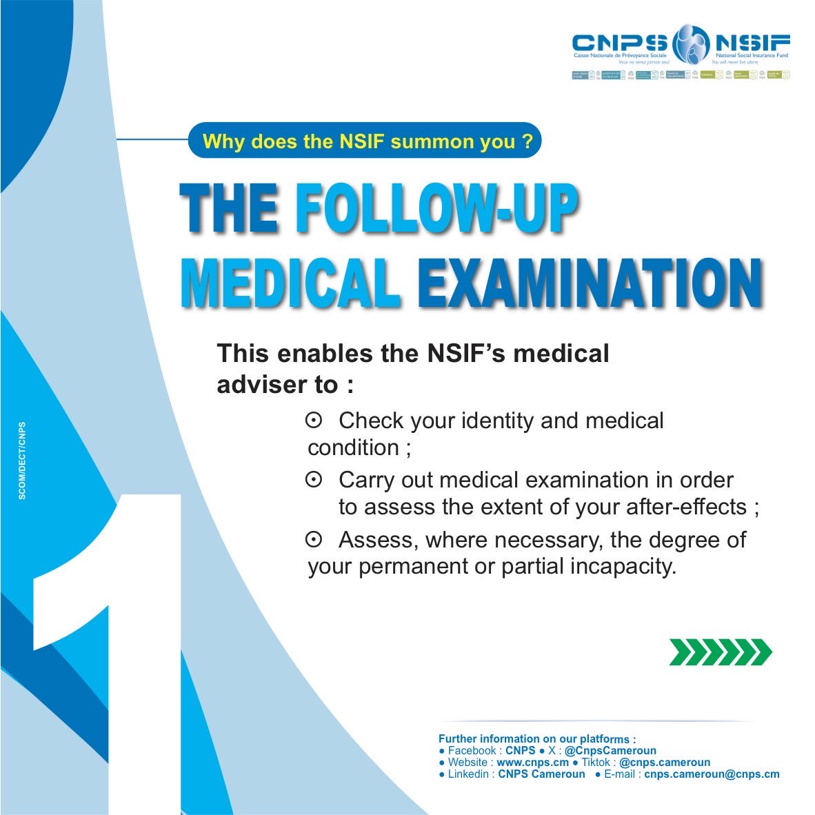 CnpsCameroun's tweet photo. 📢 WORK-RELATED ACCIDENTS & OCCUPATIONAL DISEASES
When processing a work-related accident or occupational disease claim, you may be asked to attend an appointment to help move your case forward.
👉 Here are 3 reasons why.
#Youwillneverlivealone
#NSIF #WorkRelatedAccident https://t.co/5IBDjLpEp5
