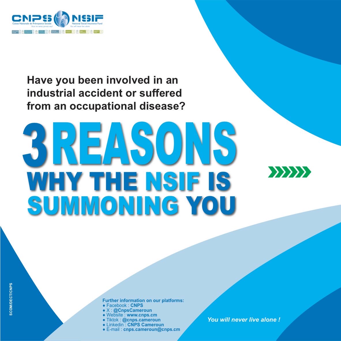 CnpsCameroun's tweet photo. 📢 WORK-RELATED ACCIDENTS & OCCUPATIONAL DISEASES
When processing a work-related accident or occupational disease claim, you may be asked to attend an appointment to help move your case forward.
👉 Here are 3 reasons why.
#Youwillneverlivealone
#NSIF #WorkRelatedAccident https://t.co/5IBDjLpEp5
