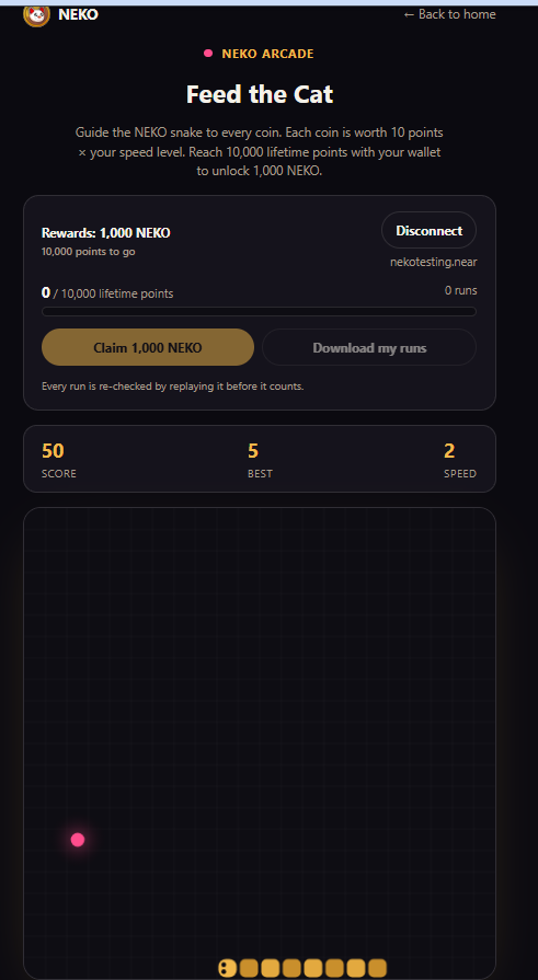 TomeXBT's tweet photo. The $NEKO CTO site is almost done
- Swaps are working
- Arcade game is working
- NFT Collection to be added soon.
- Investigating Staking mechanisms for future rewards also

FYI The arcade game will be incentivised with NEKO rewards.

$NEKO is $NEAR https://t.co/A7Sy5VyapB