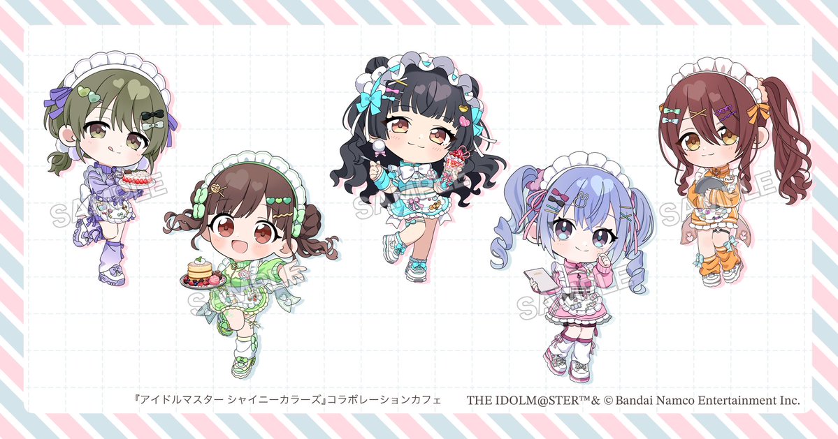 homa_corn's tweet photo. 【お仕事】
『アイドルマスター シャイニーカラーズ』コラボレーションカフェのミニキャライラストを担当させていただきました！
どうぞよろしくお願いいたします！ https://t.co/GfICvoGmFw