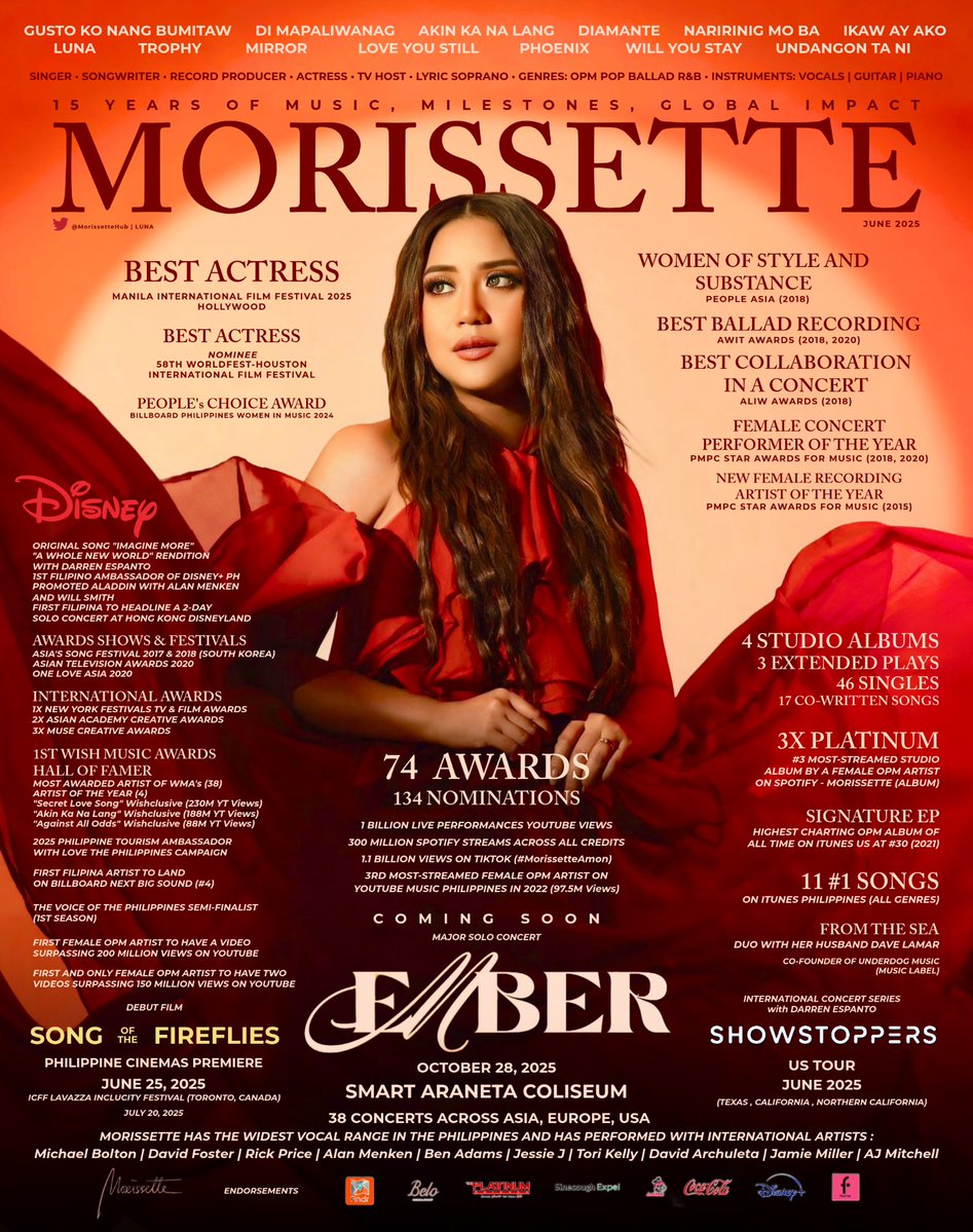 itsmorislays's tweet photo. So happy for how Morissette fought for and earned her rightful place in the Philippine music industry. She had to work twice as hard to earn the recognition she deserves.

Multiple hit songs, concerts, best actress, endorsements, streams, theater, international recog, &amp; influence https://t.co/P5TETpcnur