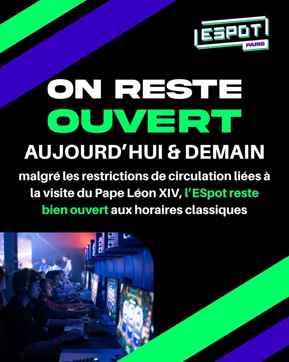 espotparis's tweet photo. L'ESpot est bien ouvert aujourd'hui de 14h à 00h et demain de 10h à 00h pour vous accueillir pour vos sessions gaming ! https://t.co/DqJIbwVSwm