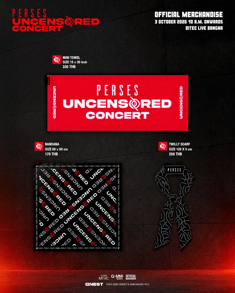 gnest_official's tweet photo. ใครจะไป PERSES UNCENSORED CONCERT ยกมือขึ้น  🙌🏻

PERSES UNCENSORED MERCHANDISE มาแล้วววว !
ใครชอบชิ้นไหน เตรียมตัวให้พร้อม แล้วเจอกันที่หน้าคอนเสิร์ตน้าา  👀🔥

OFFICIAL MERCHANDISE BOOTH
🗓️ 3 OCTOBER 2026
🕙 Time: 10 AM
📍 BITEC LIVE BANGNA

@perses_official
#PERSES_UNCENSORED
#PERSES #PERSES_TH
#GNEST
