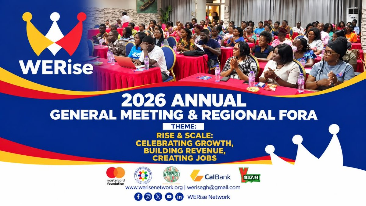 Y1079FM's tweet photo. 🌟 Rise. Scale. Grow. Create Impact. 🌟

WERise presents its 2026 Annual General Meeting (AGM) under the theme: “Rise & Scale: Celebrating Growth, Building Revenue, Creating Jobs.”

Join us as we celebrate achievements, share insights, strengthen connections, and look ahead to new opportunities for growth and impact.

📅 28 September 2026
📍 CalBank Head Office, Accra

#WERise #WERiseAGM2026 #RiseAndScale #WomenInBusiness #Growth #BuildingRevenue #CreatingJobs #Accra @WeRiseGH