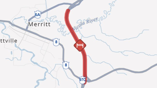 DriveBC's tweet photo. ⚠️ 🚧 REMINDER - #BCHwy5 through #Merritt is under construction. Watch for a reduced speed limit.
ℹ️ More info: https://t.co/Cg30Z9lilS https://t.co/F6DZ5iLjQs