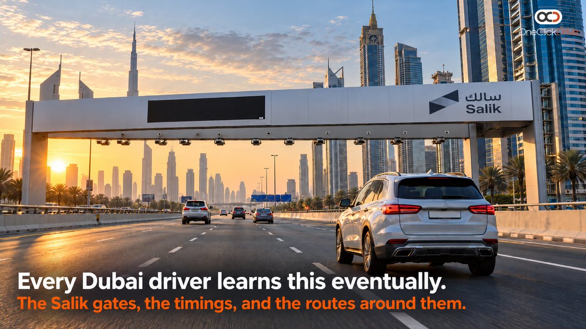 OneClickDrive's tweet photo. Salik is not a tax. It is a timing puzzle.
Peak hours: AED 6 per gate. Off-peak: AED 4. After 1am: free. All Sunday: free. Al Khail and MBZ Road: no gates at all.
Most people pay more than they need to.
Read the full guide 👉 https://t.co/1dA8M5Ae1J
#Dubai #Salik #OneClickDrive https://t.co/lTOp1tdpNf