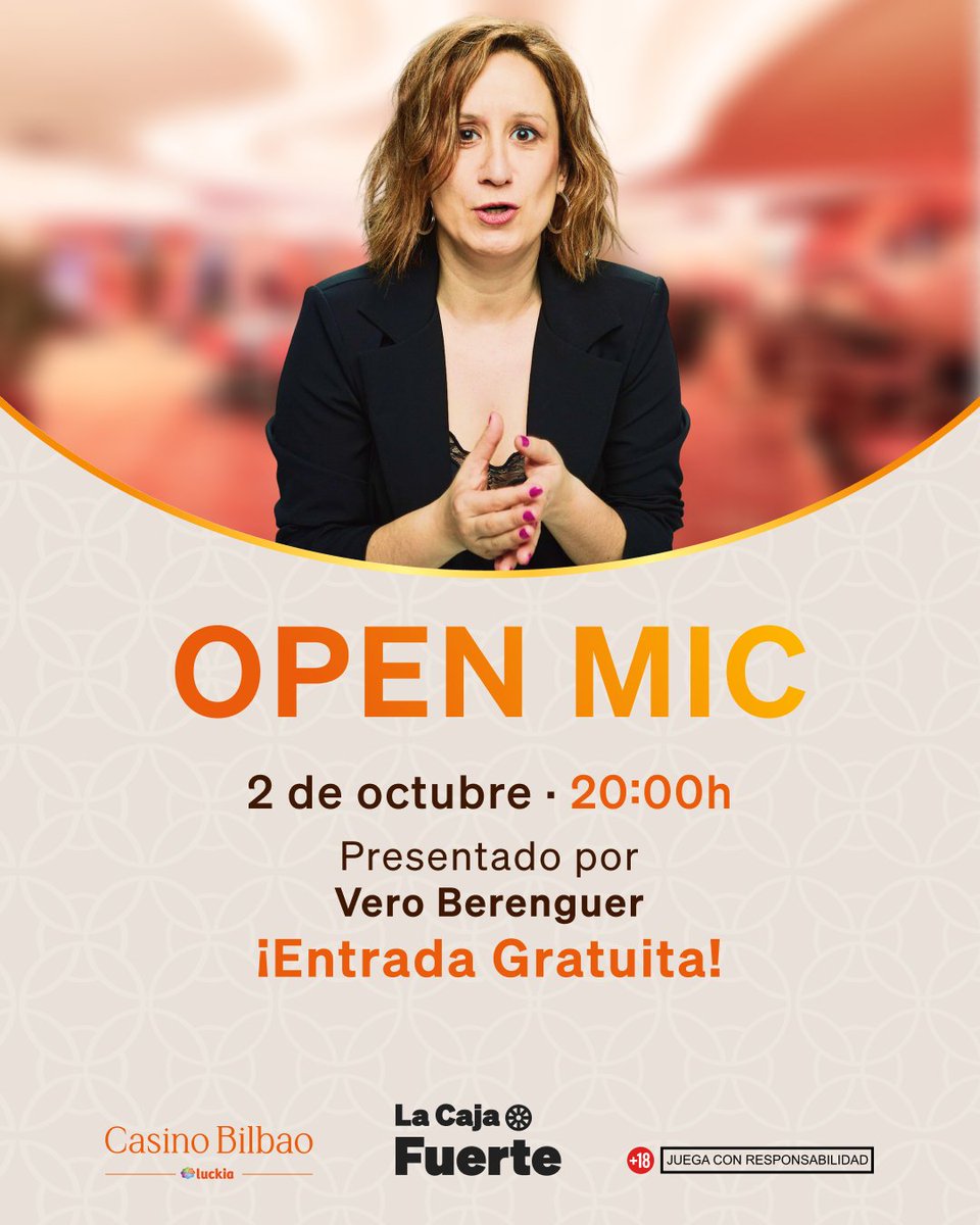 CasinoBilbao's tweet photo. 🎤✨ ¡Bilbao, tenemos plan! ✨🎤
Este 2 de octubre a las 20:00h, llega el OPEN MIC al Casino Bilbao de la mano de Vero Berenguer. 🎙️🔥
Una noche para disfrutar, descubrir talento y pasar un buen rato.
Y lo mejor de todo… ¡la entrada es gratuita! 🙌
#CasinoBilbao #OpenMic https://t.co/nGdILqooiR