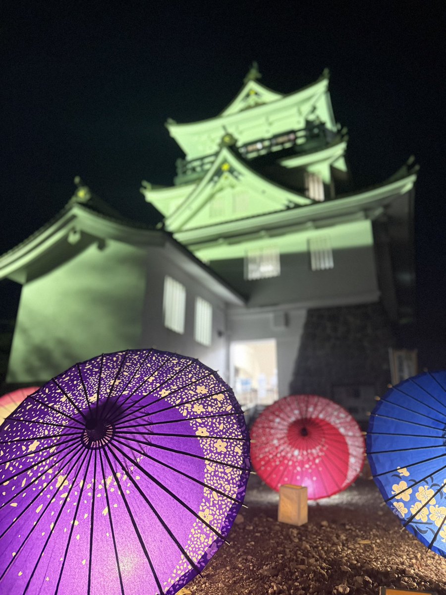 yokote_photo's tweet photo. 🌙夜の横手城に、和傘が彩りを添えました✨

夜の横手城をバックに、ライトアップした和傘を入れて撮影🏯✨
ちょっと低い位置から撮ると、こんな一枚に！

9/25〜27の #横手城ナイトキャッスル で、ぜひ真似して撮ってみてください📱

🕖20:30まで（最終入館20:00）
#横手愛 #yokote https://t.co/Rk5A9g0LIp