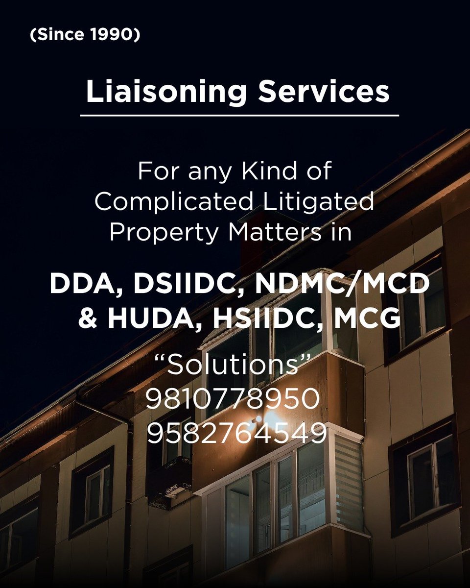 HazraVijay's tweet photo. Liaisoning Service for any kind of complicated litigatated property matters please contact us
#PropertySolutions #propertyinvestment #PropertyResale #realestate #PropertySalePurchase
#Propertysale #DDA #huda #MCD #MCG #NDMC https://t.co/eg1jdz0vpQ