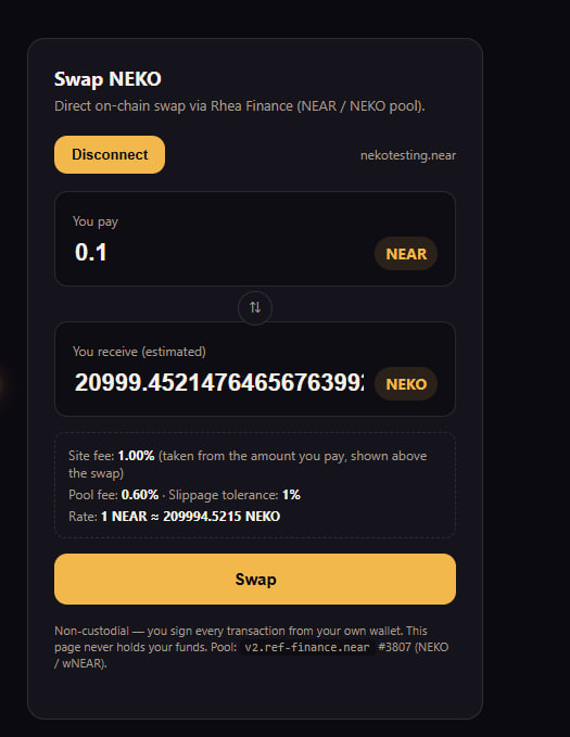 TomeXBT's tweet photo. The $NEKO CTO site is almost done
- Swaps are working
- Arcade game is working
- NFT Collection to be added soon.
- Investigating Staking mechanisms for future rewards also

FYI The arcade game will be incentivised with NEKO rewards.

$NEKO is $NEAR https://t.co/A7Sy5VyapB
