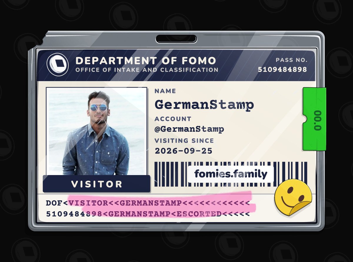 GermanStamp's tweet photo. https://t.co/V9iQvqFJqz visiting the department of fomo. no case yet. must be escorted at all times. @FomiesNFT https://t.co/dXYozAO1MQ