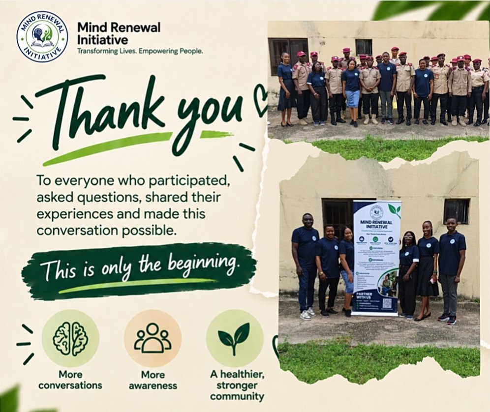 MindRenewalInit's tweet photo. Here’s what FRSC officers learned, what stood out for them and what they want to see more of.

Swipe through the feedback.

#MindRenewalInitiative #PTSD #mentalhealthawareness  #fmohnigeria https://t.co/g1tlaZ9HNo