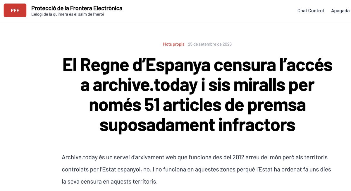 dretsdigitals's tweet photo. El Regne d’Espanya censura l’accés a https://t.co/bQnC4FUaDo i sis miralls per només 51 articles de premsa suposadament infractors: fins a aquest punt arriba la desproporció.

Enllaç i descàrrega de documents al segon missatge del fil. https://t.co/A9gvGVeJH6