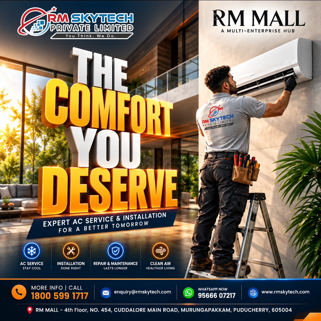 rm_repair_serv's tweet photo. โ๏ธ THE COMFORT YOU DESERVE! ๐ ๏ธ
Keep your space cool & comfortable with RM Skytech.
๐ง AC Service
โ๏ธ Installation
๐ ๏ธ Repair & Maintenance
๐จ Clean Air Solutions
๐ฒ 95666 07217
๐ Puducherry
#RMSkytech #ACService #ACRepair #ACInstallation #StayCool #Puducherry #HVAC https://t.co/mS5Tgp8Ria
