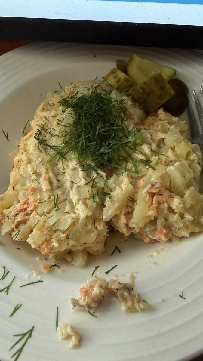 MasaSaarnela's tweet photo. #arkiruoka
Kokkikartanon lohivuoka
Itse lisäsin vähån tilliä ja maustekurkkua. Joskus on pakko laiskotella ruoanlaitossa. https://t.co/FRyfJQWavR